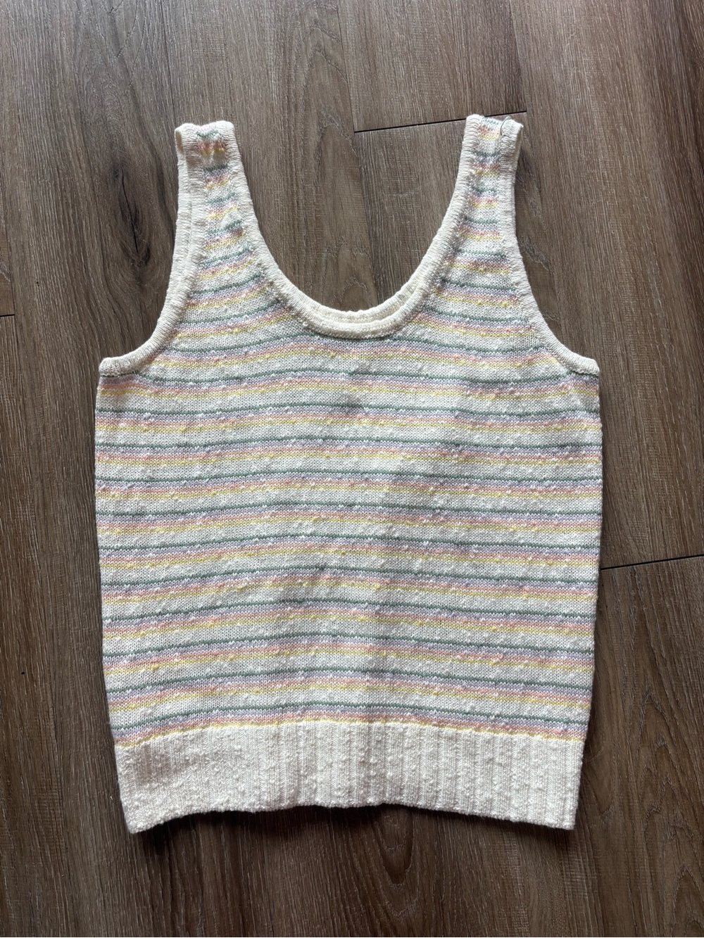 LOFT Cream Knit Tank with Pastel Stripes
